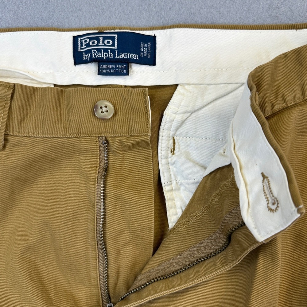 New Polo Ralph Lauren Andrew Pant Mens 31/30 Tan Pleated Classic Cotton Chino - Picture 4 of 12